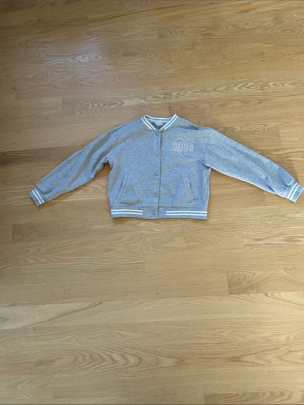 Carter's Light Gray Bomber Sweatshirt with '1986' Heart Detail